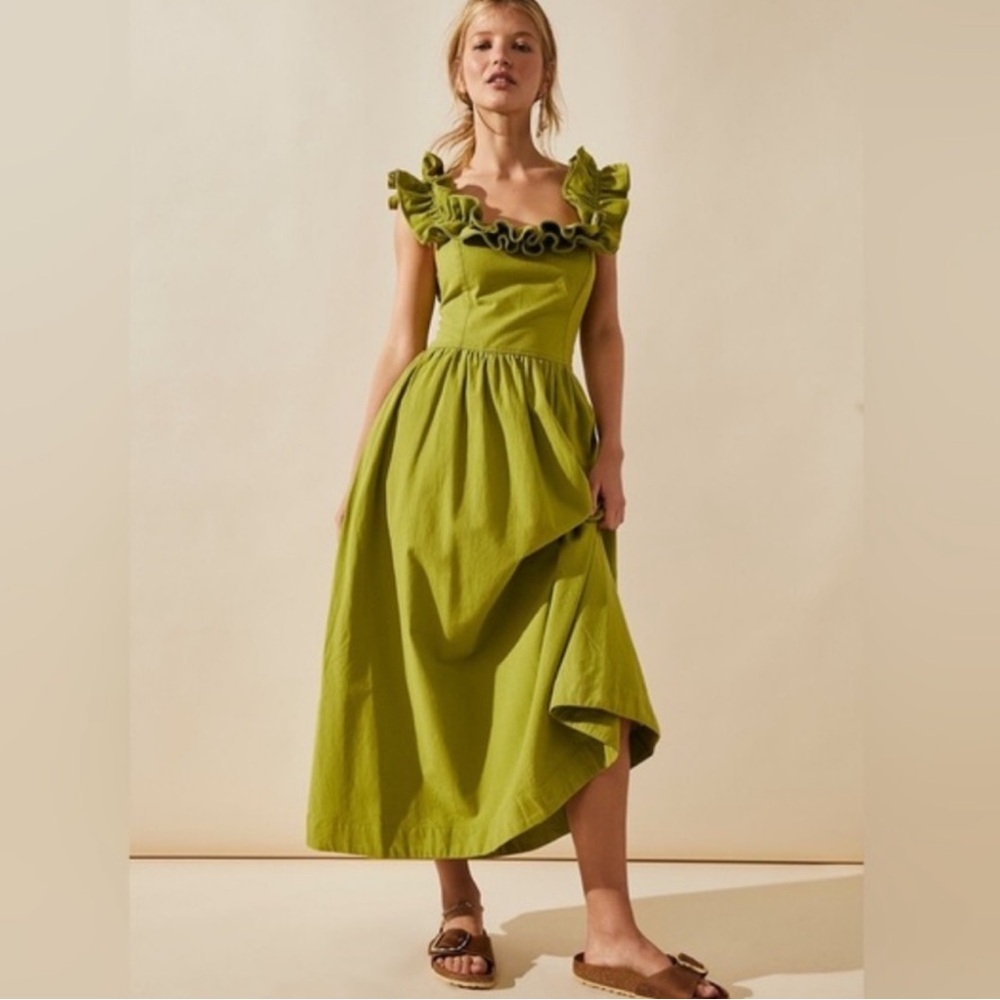 Free People Ruffle Midi Dress Green NWT XL